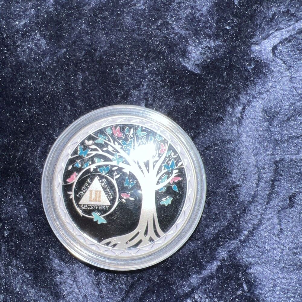 Silver Tone 52 LII Year Tree Of Life Coin AA Chips And Medallions Sobriety Gift